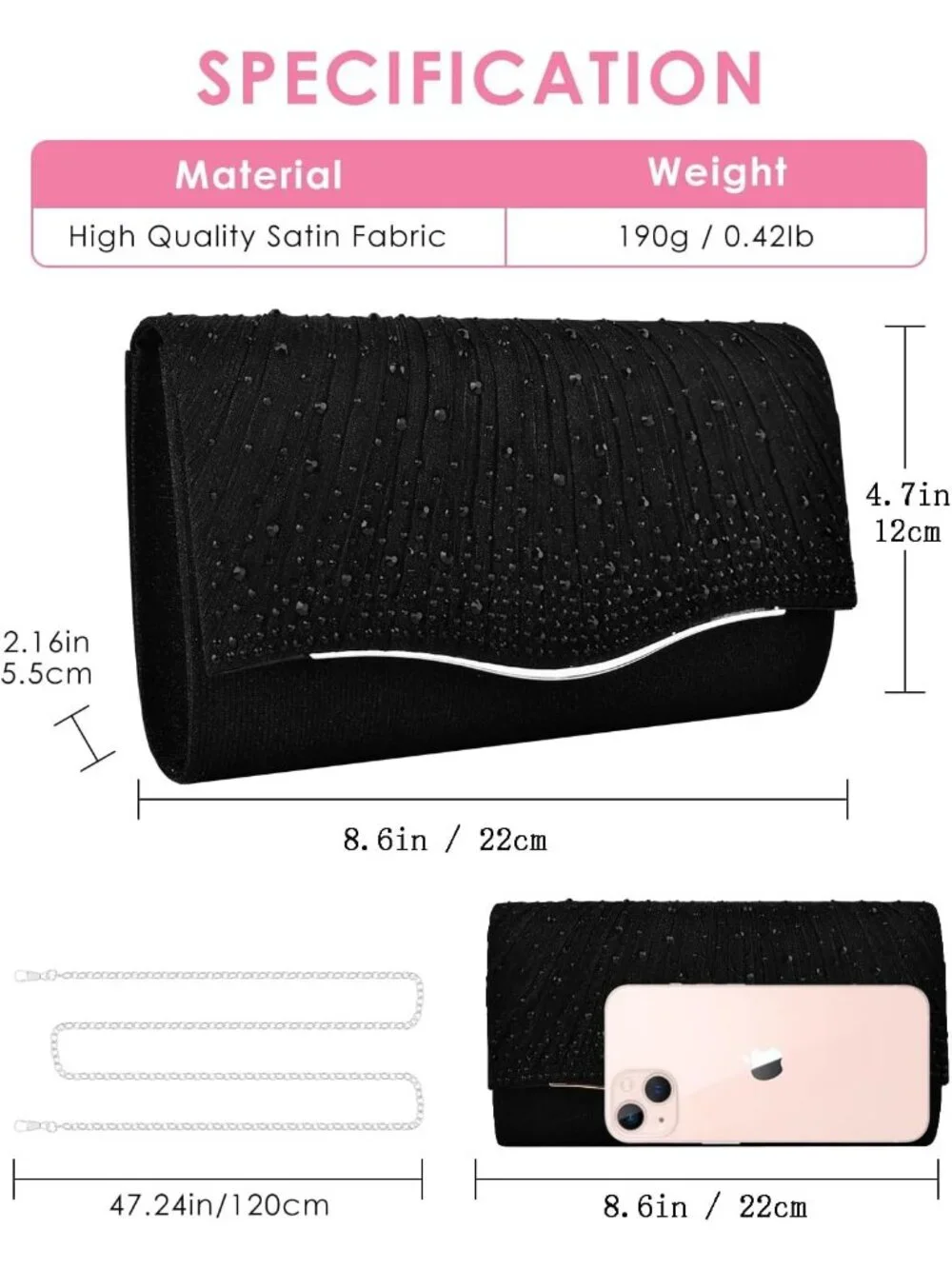 Women's C Black Suede Envelope Clutch Purse Formal Evening Wedding Party Bag